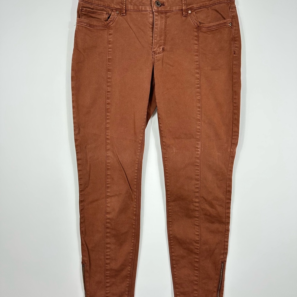 White House Black Market Skimmer Brown Skinny Jeans with Ankle Zipper Size 8